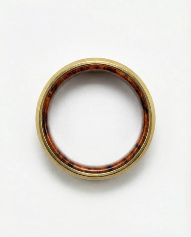 The Haven Red Amboyna Burl wedding band face down detail