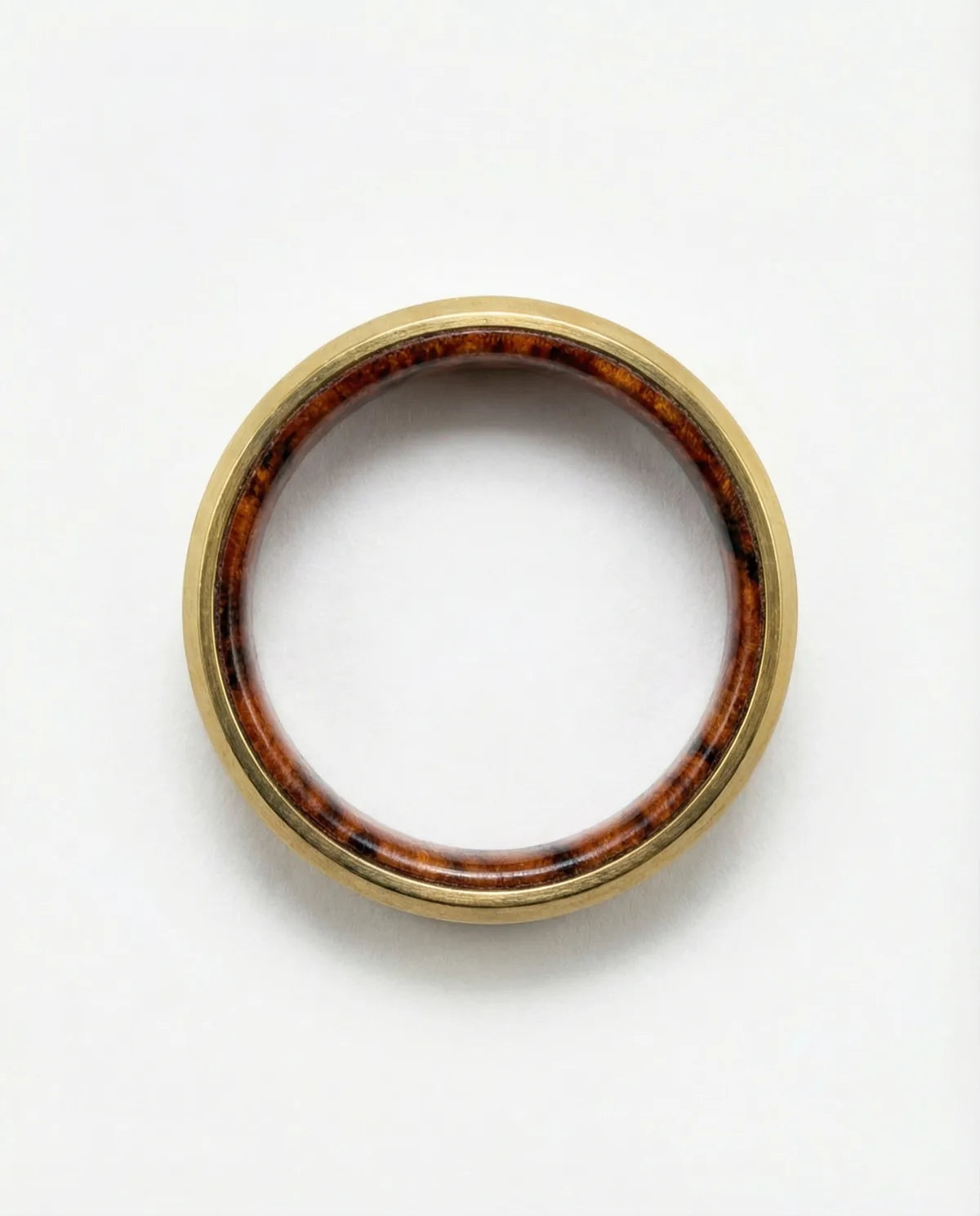 The Haven Red Amboyna Burl wedding band face down detail