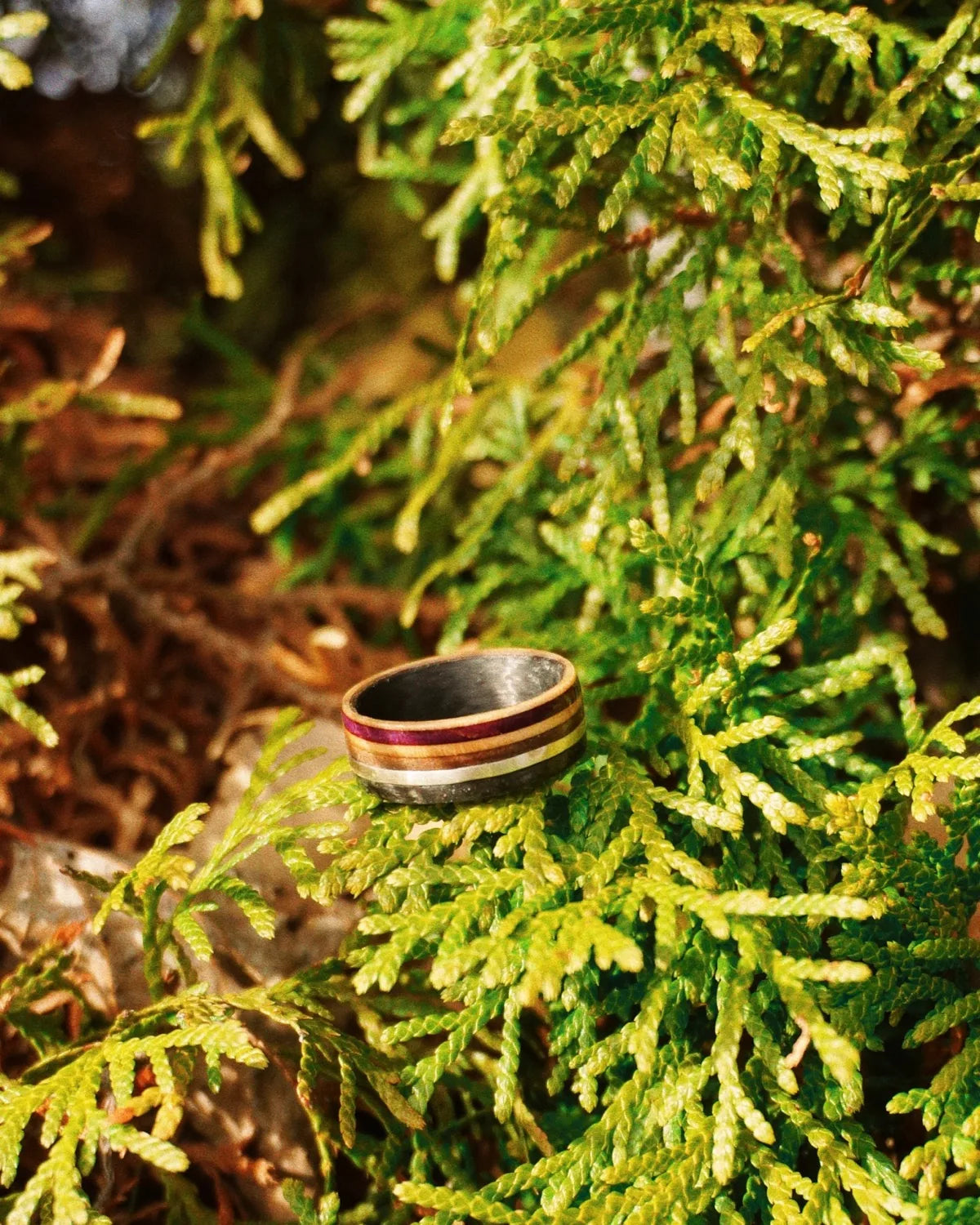 The Lunar Ring men's wedding band made from recycled skateboard wood and carbon fiber